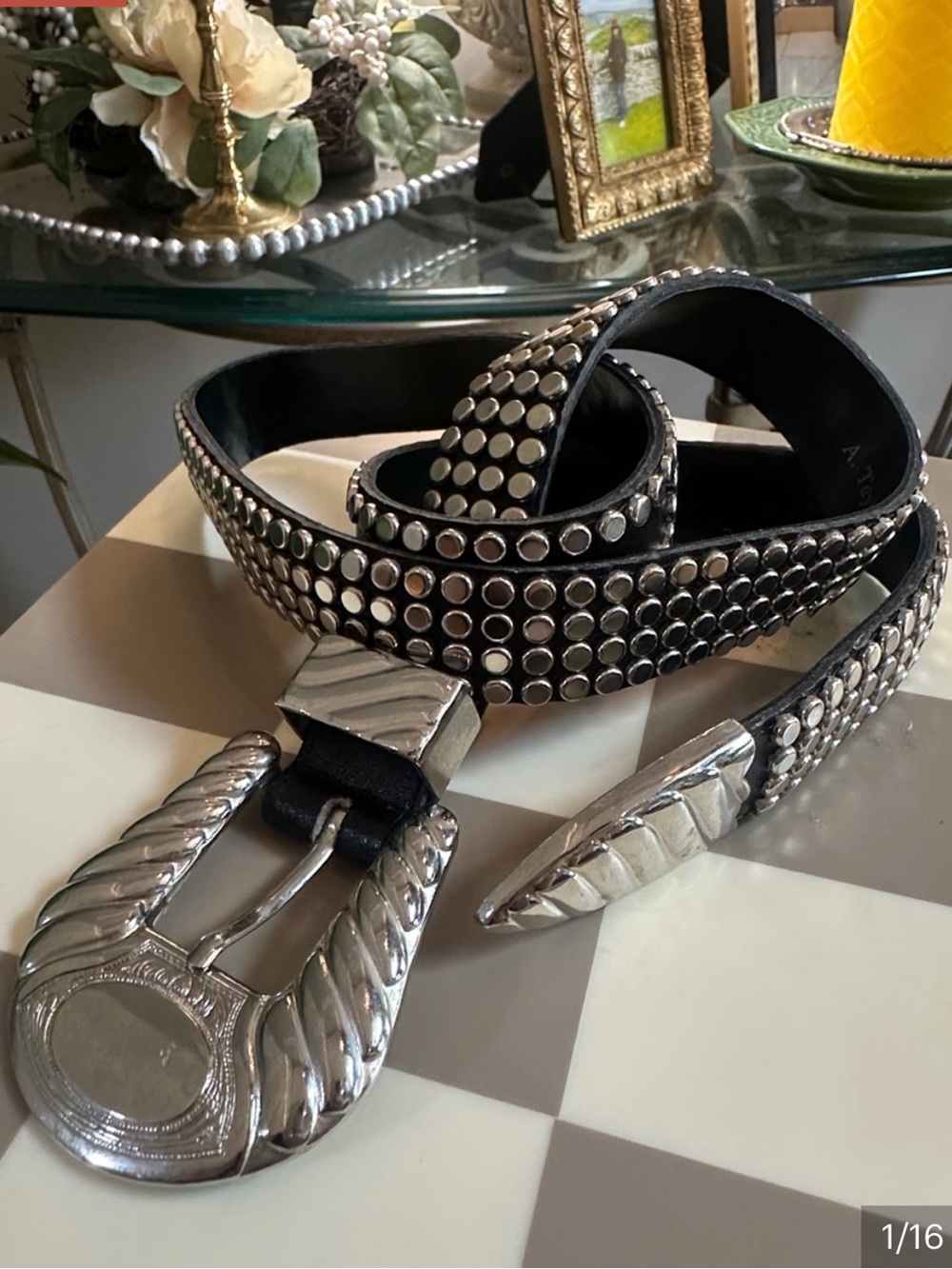 Ann Taylor Black Leather Studded Belt with Silver Hardware 🖤 size small